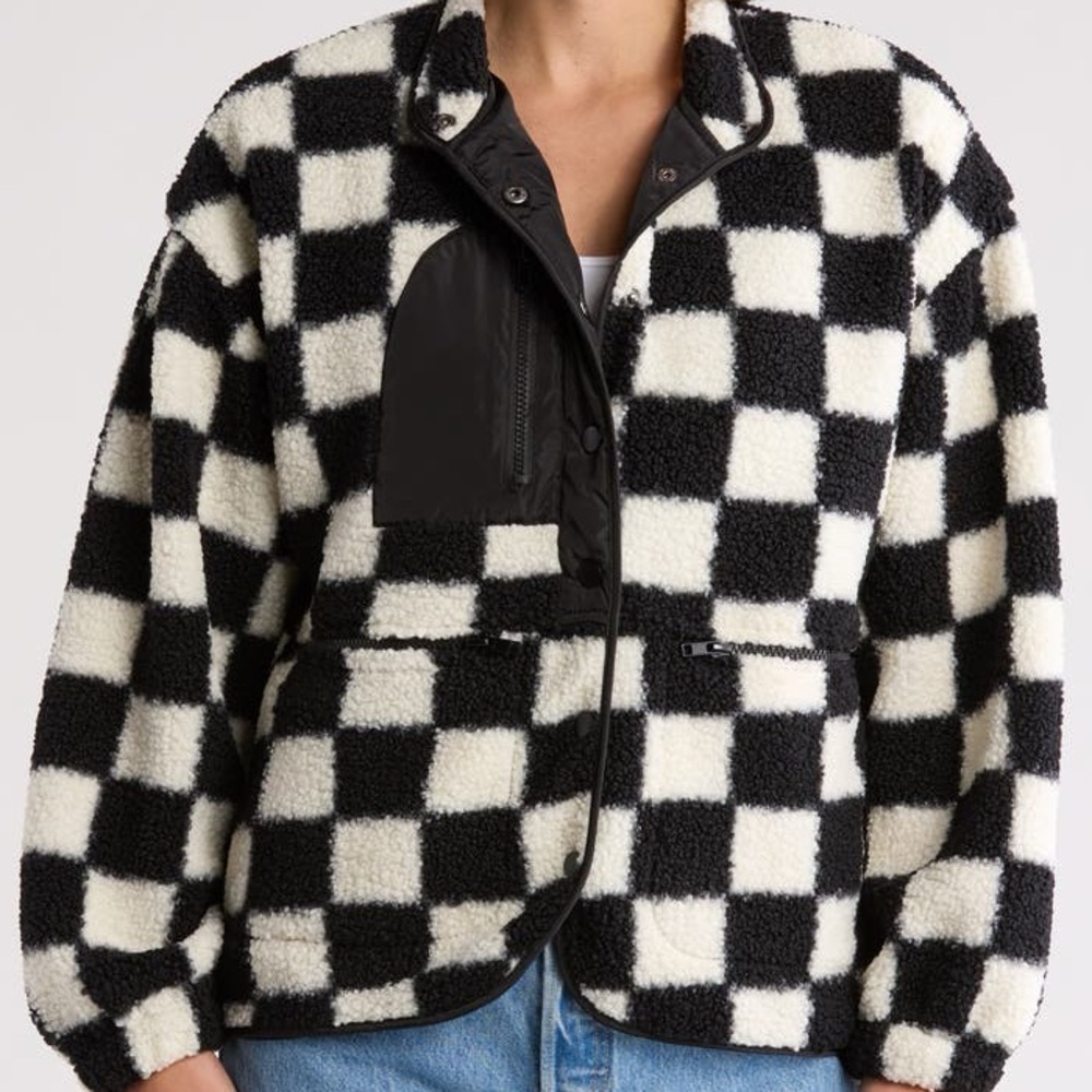 Blu Pepper Black and White Checkered Teddy Jacket